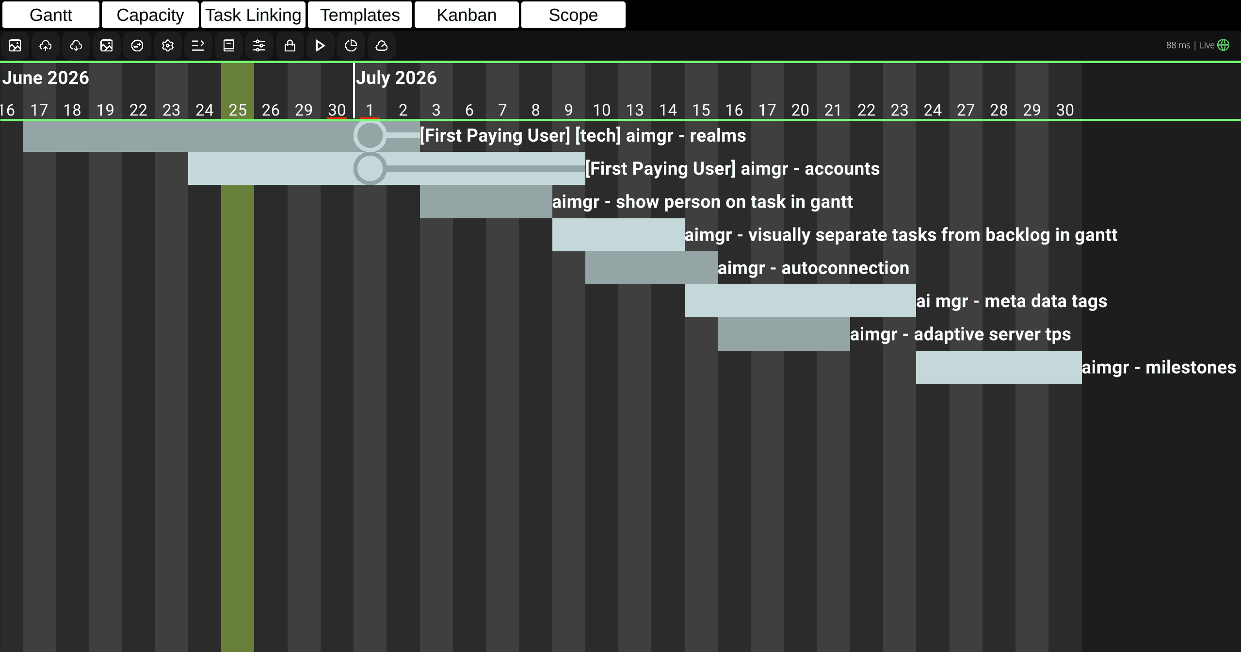 AI Manager early prototype timeline interface